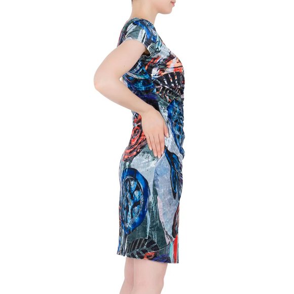 JOSEPH RIBKOFF Blue Multicolor Velvet Dress EUC (4) - Picture 3 of 9